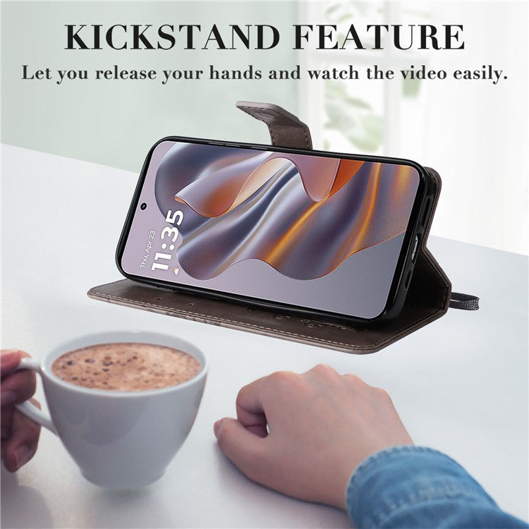 KT Imprinting Flower Series-2 For Motorola Edge 50 Neo 5G / Moto S50 5G / Thinkphone 25 5G Case Butterfly Leather Phone Cover - Grey