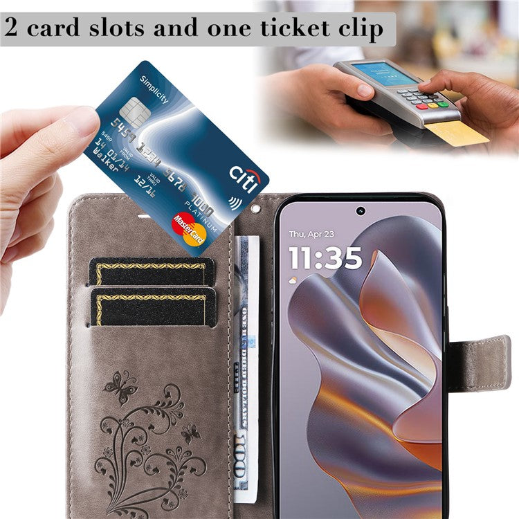 KT Imprinting Flower Series-2 For Motorola Edge 50 Neo 5G / Moto S50 5G / Thinkphone 25 5G Case Butterfly Leather Phone Cover - Grey