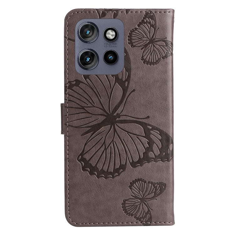 KT Imprinting Flower Series-2 For Motorola Edge 50 Neo 5G / Moto S50 5G / Thinkphone 25 5G Case Butterfly Leather Phone Cover - Grey