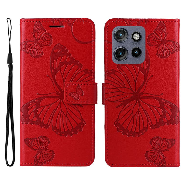 KT Imprinting Flower Series-2 For Motorola Edge 50 Neo 5G / Moto S50 5G / Thinkphone 25 5G Case Butterfly Leather Phone Cover - Red