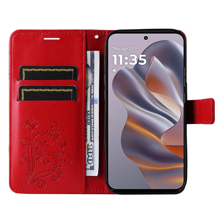 KT Imprinting Flower Series-2 For Motorola Edge 50 Neo 5G / Moto S50 5G / Thinkphone 25 5G Case Butterfly Leather Phone Cover - Red