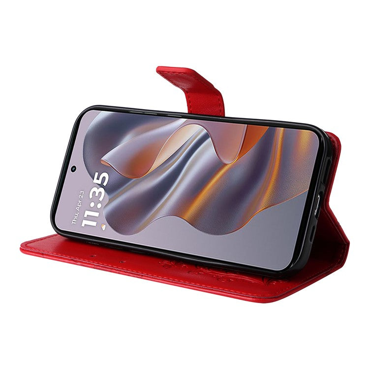 KT Imprinting Flower Series-2 For Motorola Edge 50 Neo 5G / Moto S50 5G / Thinkphone 25 5G Case Butterfly Leather Phone Cover - Red