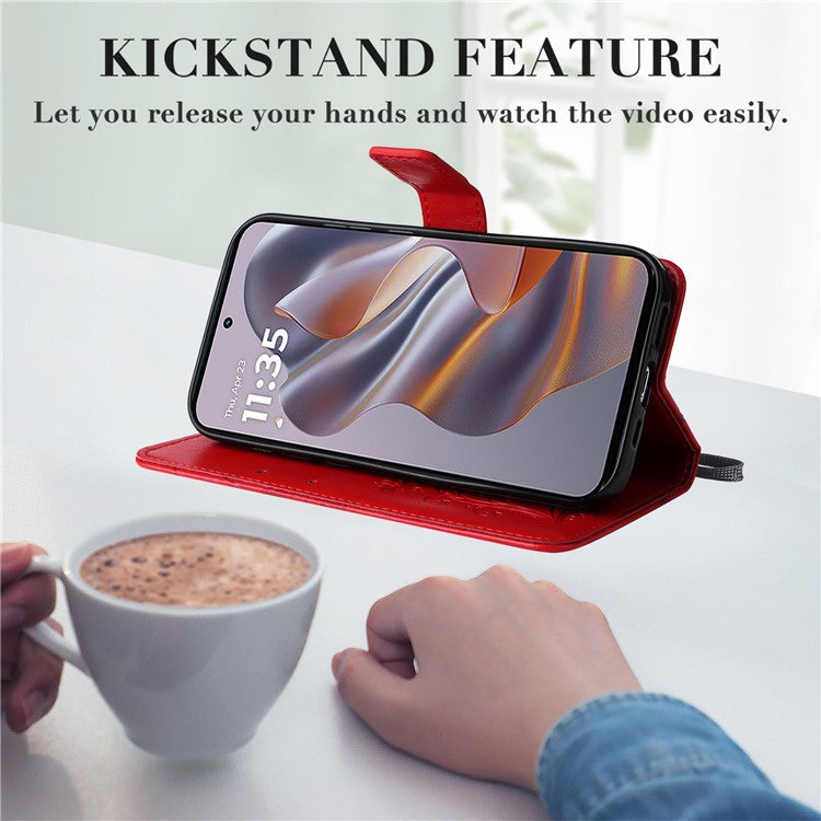 KT Imprinting Flower Series-2 For Motorola Edge 50 Neo 5G / Moto S50 5G / Thinkphone 25 5G Case Butterfly Leather Phone Cover - Red