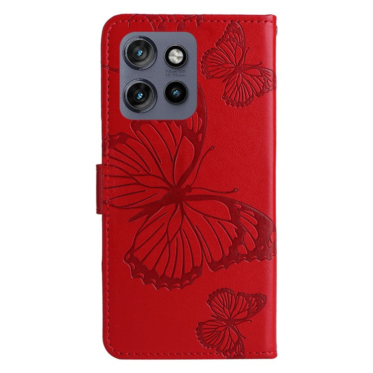 KT Imprinting Flower Series-2 For Motorola Edge 50 Neo 5G / Moto S50 5G / Thinkphone 25 5G Case Butterfly Leather Phone Cover - Red