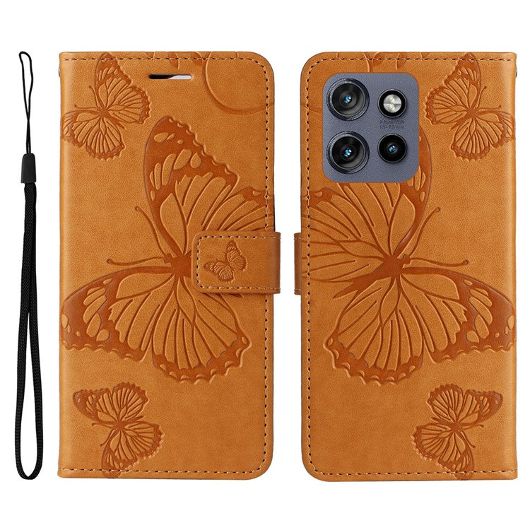 KT Imprinting Flower Series-2 For Motorola Edge 50 Neo 5G / Moto S50 5G / Thinkphone 25 5G Case Butterfly Leather Phone Cover - Yellow