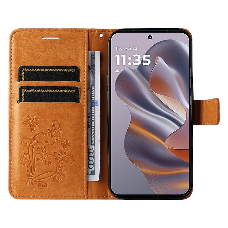 KT Imprinting Flower Series-2 For Motorola Edge 50 Neo 5G / Moto S50 5G / Thinkphone 25 5G Case Butterfly Leather Phone Cover - Yellow