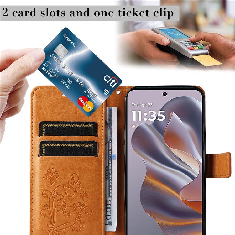 KT Imprinting Flower Series-2 For Motorola Edge 50 Neo 5G / Moto S50 5G / Thinkphone 25 5G Case Butterfly Leather Phone Cover - Yellow