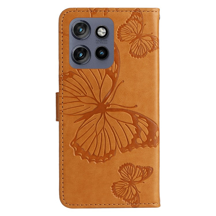 KT Imprinting Flower Series-2 For Motorola Edge 50 Neo 5G / Moto S50 5G / Thinkphone 25 5G Case Butterfly Leather Phone Cover - Yellow