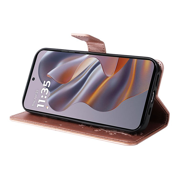 KT Imprinting Flower Series-2 For Motorola Edge 50 Neo 5G / Moto S50 5G / Thinkphone 25 5G Case Butterfly Leather Phone Cover - Rose Gold