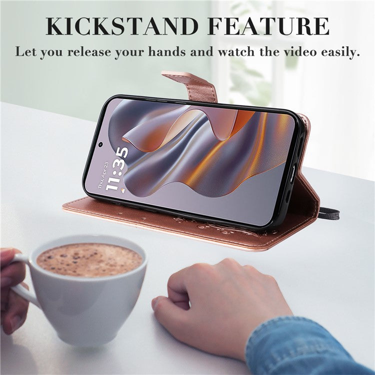 KT Imprinting Flower Series-2 For Motorola Edge 50 Neo 5G / Moto S50 5G / Thinkphone 25 5G Case Butterfly Leather Phone Cover - Rose Gold