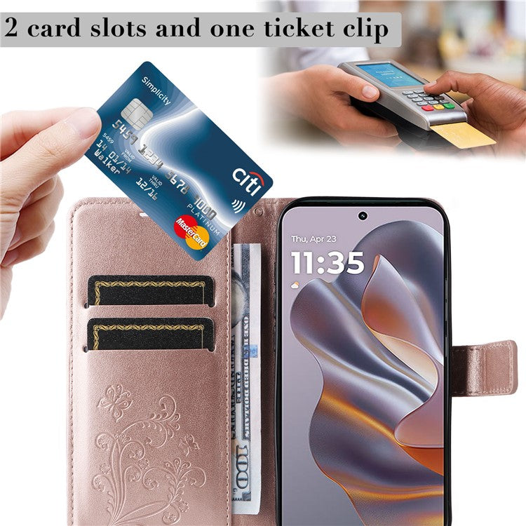 KT Imprinting Flower Series-2 For Motorola Edge 50 Neo 5G / Moto S50 5G / Thinkphone 25 5G Case Butterfly Leather Phone Cover - Rose Gold