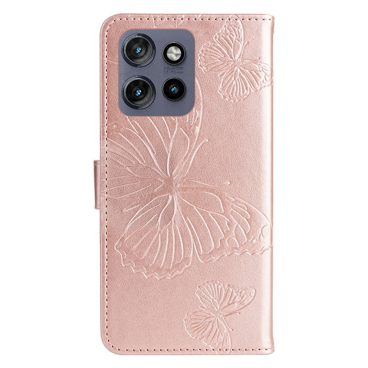 KT Imprinting Flower Series-2 For Motorola Edge 50 Neo 5G / Moto S50 5G / Thinkphone 25 5G Case Butterfly Leather Phone Cover - Rose Gold