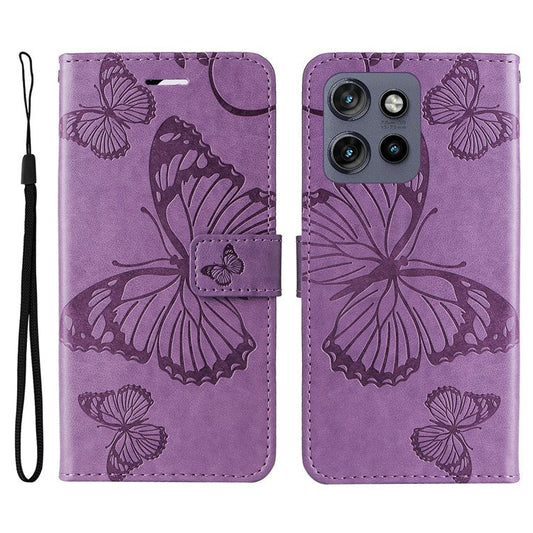 KT Imprinting Flower Series-2 For Motorola Edge 50 Neo 5G / Moto S50 5G / Thinkphone 25 5G Case Butterfly Leather Phone Cover - Light Purple