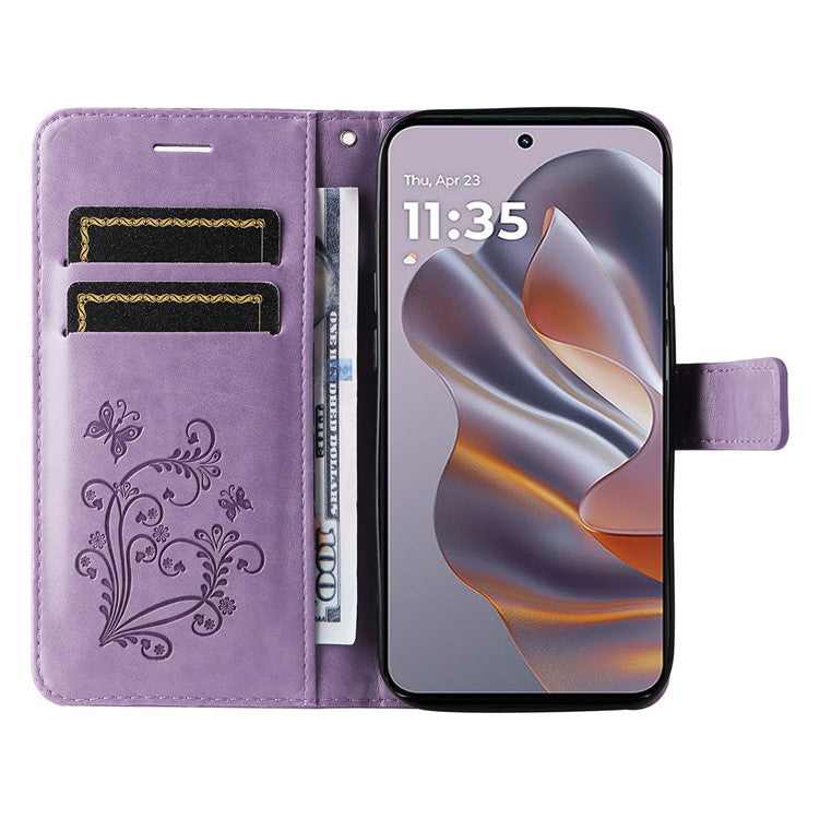 KT Imprinting Flower Series-2 For Motorola Edge 50 Neo 5G / Moto S50 5G / Thinkphone 25 5G Case Butterfly Leather Phone Cover - Light Purple