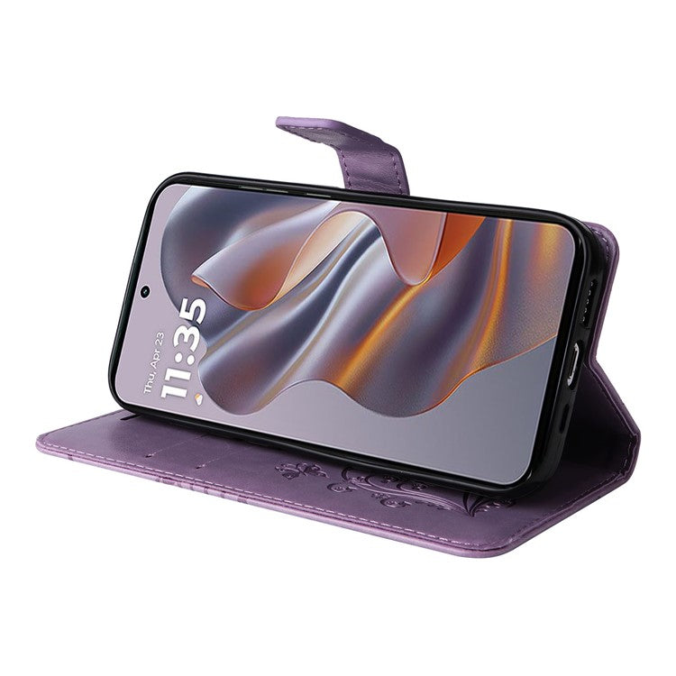 KT Imprinting Flower Series-2 For Motorola Edge 50 Neo 5G / Moto S50 5G / Thinkphone 25 5G Case Butterfly Leather Phone Cover - Light Purple