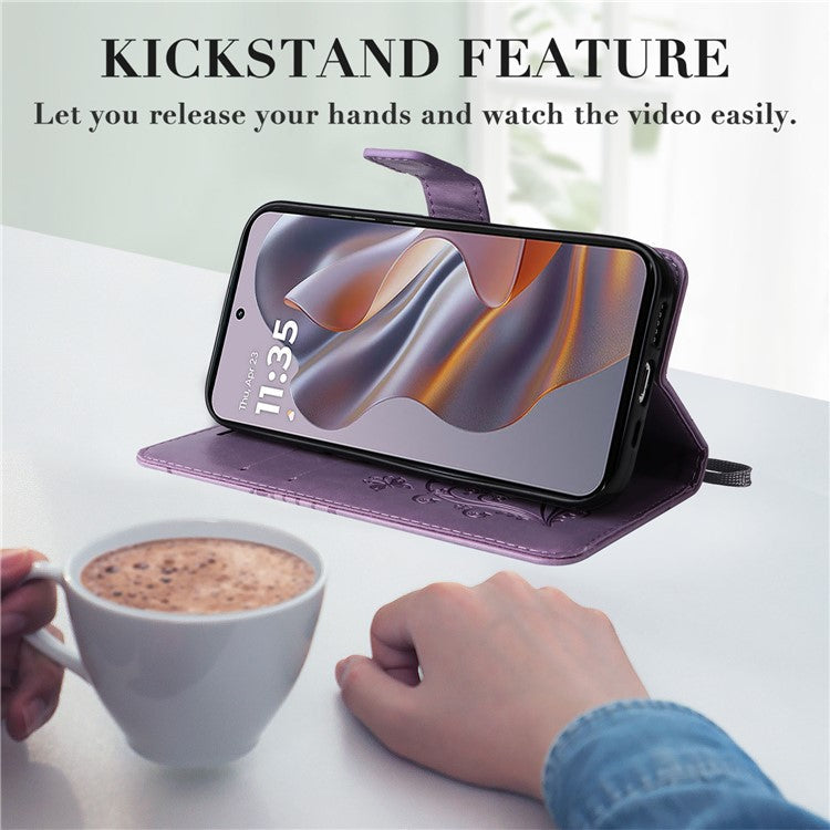 KT Imprinting Flower Series-2 For Motorola Edge 50 Neo 5G / Moto S50 5G / Thinkphone 25 5G Case Butterfly Leather Phone Cover - Light Purple