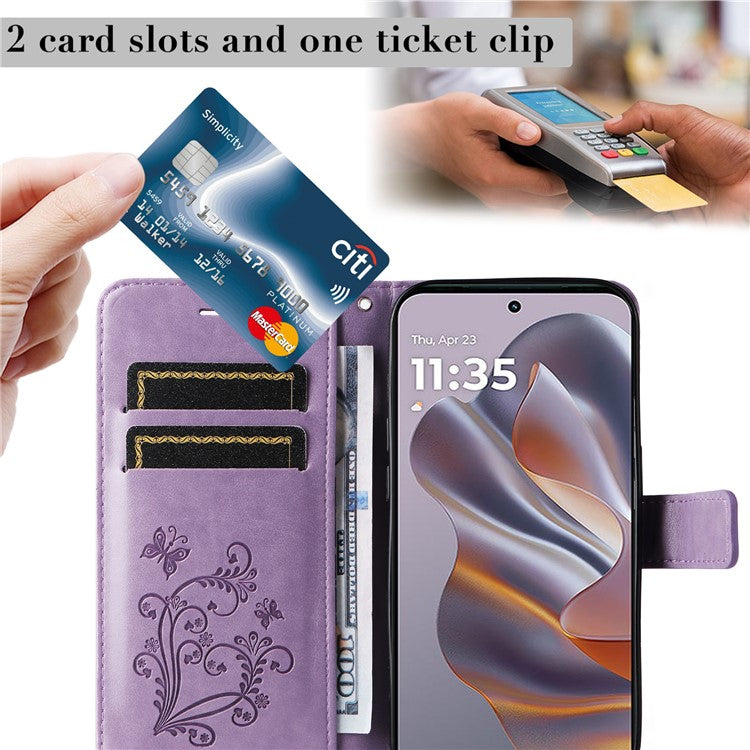 KT Imprinting Flower Series-2 For Motorola Edge 50 Neo 5G / Moto S50 5G / Thinkphone 25 5G Case Butterfly Leather Phone Cover - Light Purple