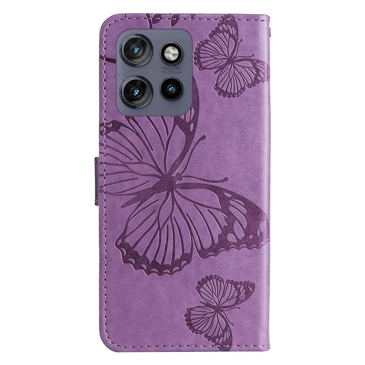 KT Imprinting Flower Series-2 For Motorola Edge 50 Neo 5G / Moto S50 5G / Thinkphone 25 5G Case Butterfly Leather Phone Cover - Light Purple