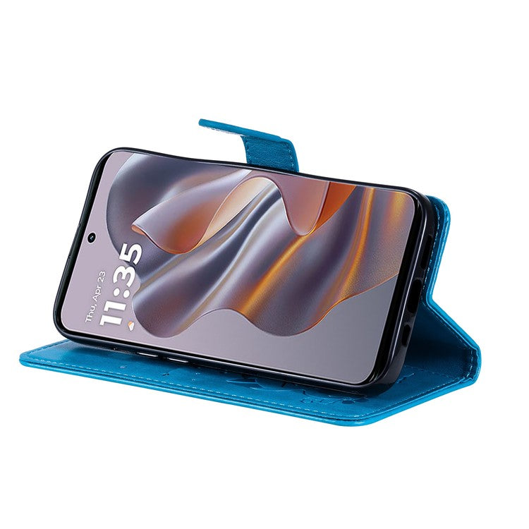 KT Imprinting Flower Series-4 For Motorola Edge 50 Neo 5G / Moto S50 5G / Thinkphone 25 5G Case Cat Bee Pattern Leather Phone Cover - Blue