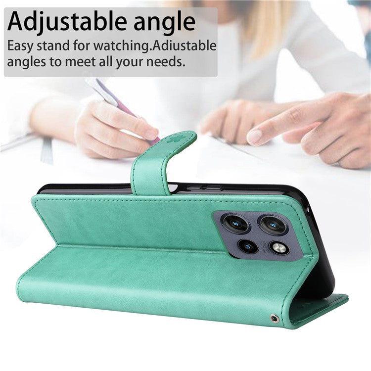 KT Imprinting Flower Series-4 For Motorola Edge 50 Neo 5G / Moto S50 5G / Thinkphone 25 5G Case Cat Bee Pattern Leather Phone Cover - Green