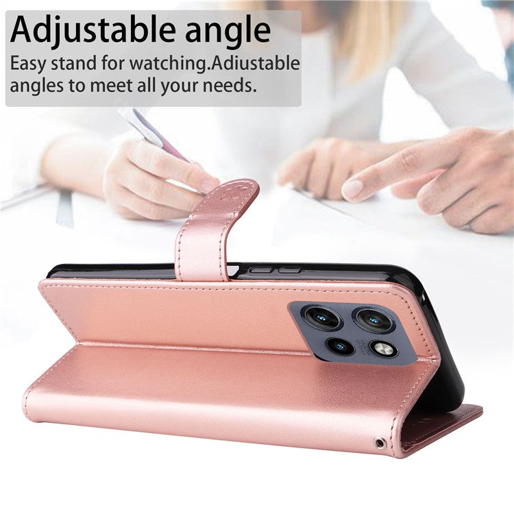 KT Imprinting Flower Series-4 For Motorola Edge 50 Neo 5G / Moto S50 5G / Thinkphone 25 5G Case Cat Bee Pattern Leather Phone Cover - Rose Gold