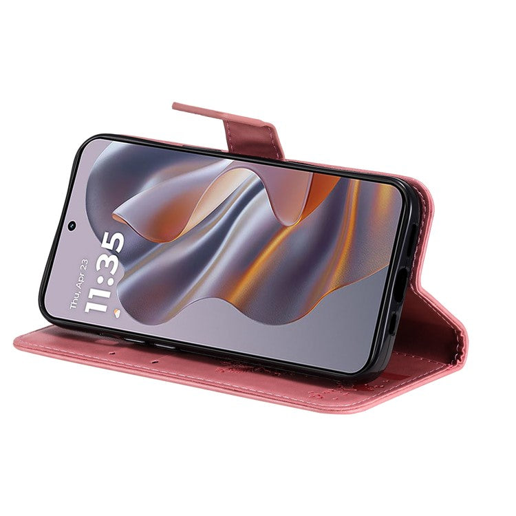 KT Imprinting Flower Series-3 For Motorola Edge 50 Neo 5G Case Cat Tree Pattern Flip Leather Phone Cover - Pink