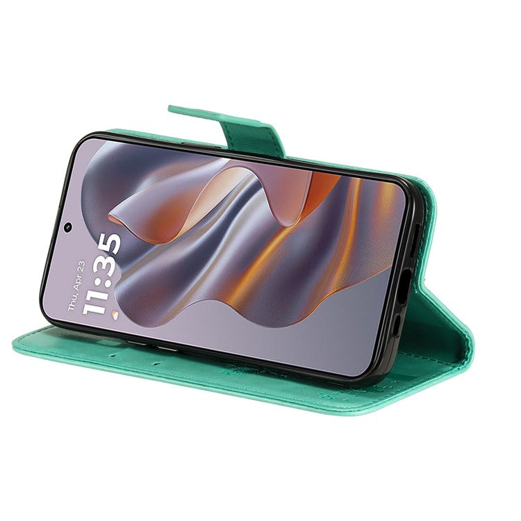 KT Imprinting Flower Series-3 For Motorola Edge 50 Neo 5G Case Cat Tree Pattern Flip Leather Phone Cover - Green