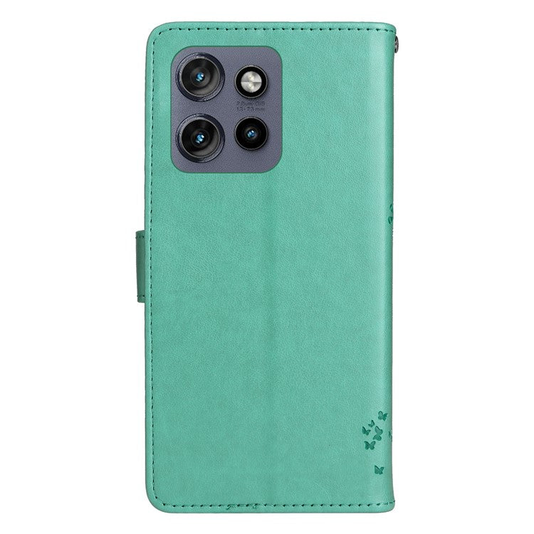 KT Imprinting Flower Series-3 For Motorola Edge 50 Neo 5G Case Cat Tree Pattern Flip Leather Phone Cover - Green