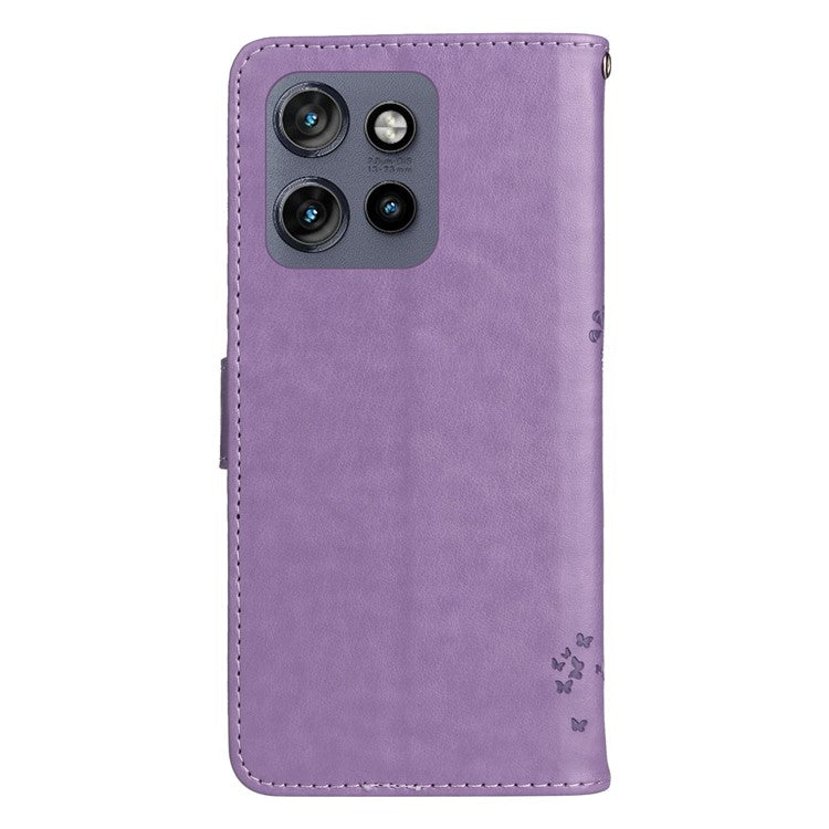 KT Imprinting Flower Series-3 For Motorola Edge 50 Neo 5G Case Cat Tree Pattern Flip Leather Phone Cover - Light Purple