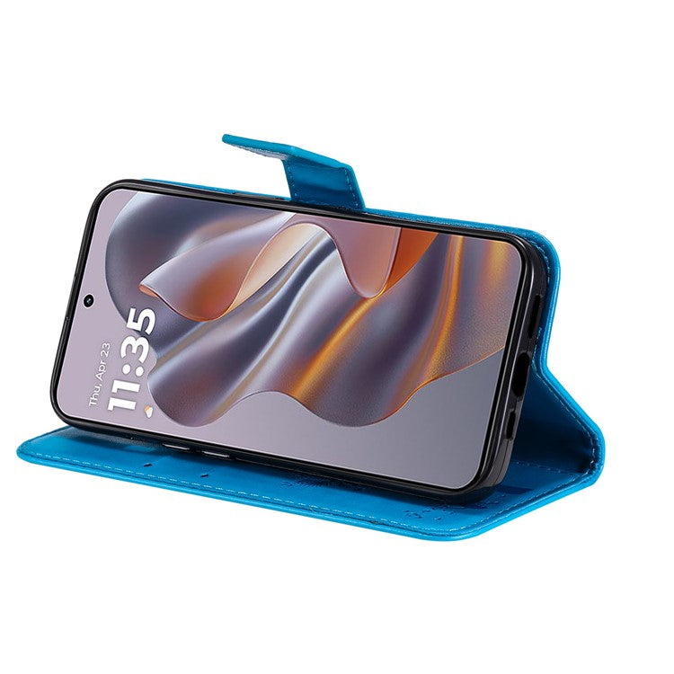 KT Imprinting Flower Series-3 For Motorola Edge 50 Neo 5G Case Cat Tree Pattern Flip Leather Phone Cover - Blue