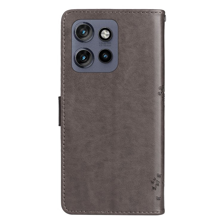 KT Imprinting Flower Series-3 For Motorola Edge 50 Neo 5G Case Cat Tree Pattern Flip Leather Phone Cover - Grey