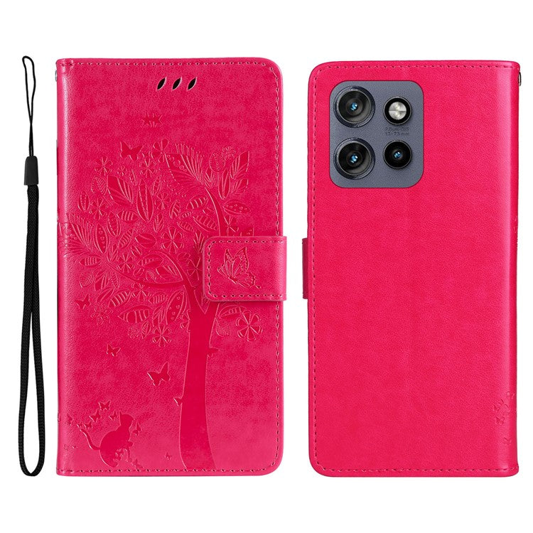 KT Imprinting Flower Series-3 For Motorola Edge 50 Neo 5G Case Cat Tree Pattern Flip Leather Phone Cover - Rose