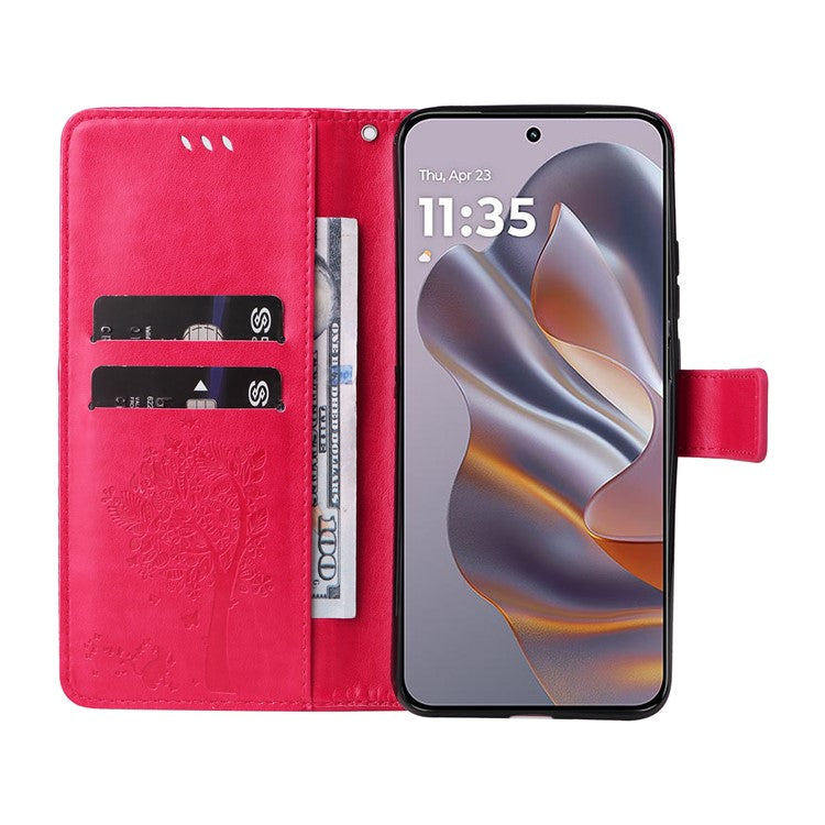 KT Imprinting Flower Series-3 For Motorola Edge 50 Neo 5G Case Cat Tree Pattern Flip Leather Phone Cover - Rose