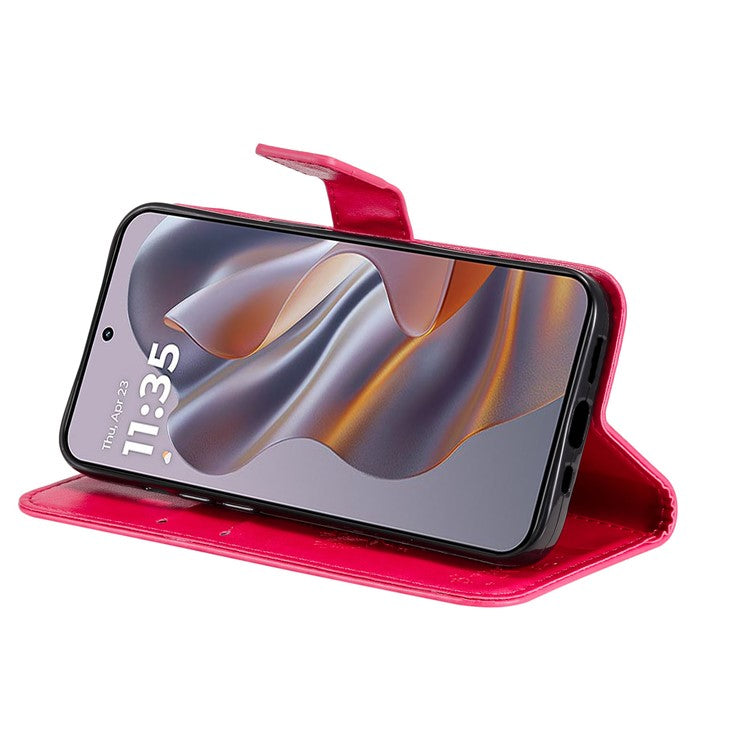 KT Imprinting Flower Series-3 For Motorola Edge 50 Neo 5G Case Cat Tree Pattern Flip Leather Phone Cover - Rose