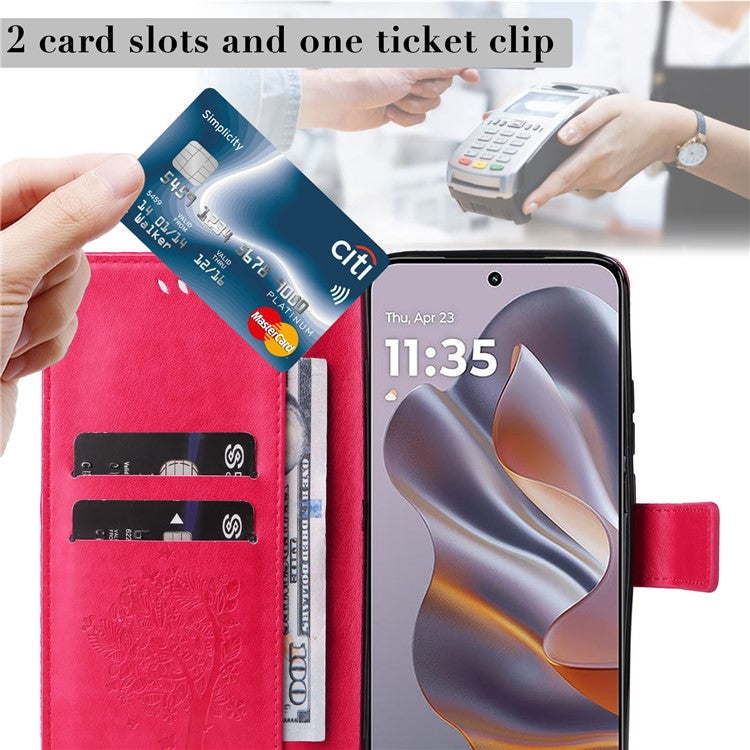 KT Imprinting Flower Series-3 For Motorola Edge 50 Neo 5G Case Cat Tree Pattern Flip Leather Phone Cover - Rose