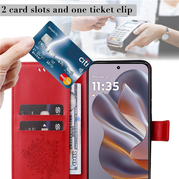 KT Imprinting Flower Series-3 For Motorola Edge 50 Neo 5G Case Cat Tree Pattern Flip Leather Phone Cover - Red