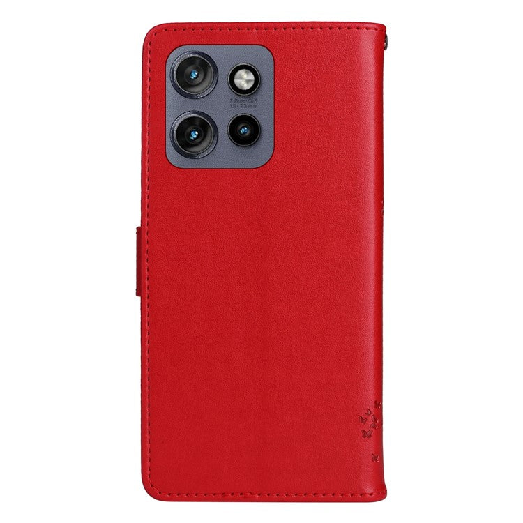 KT Imprinting Flower Series-3 For Motorola Edge 50 Neo 5G Case Cat Tree Pattern Flip Leather Phone Cover - Red