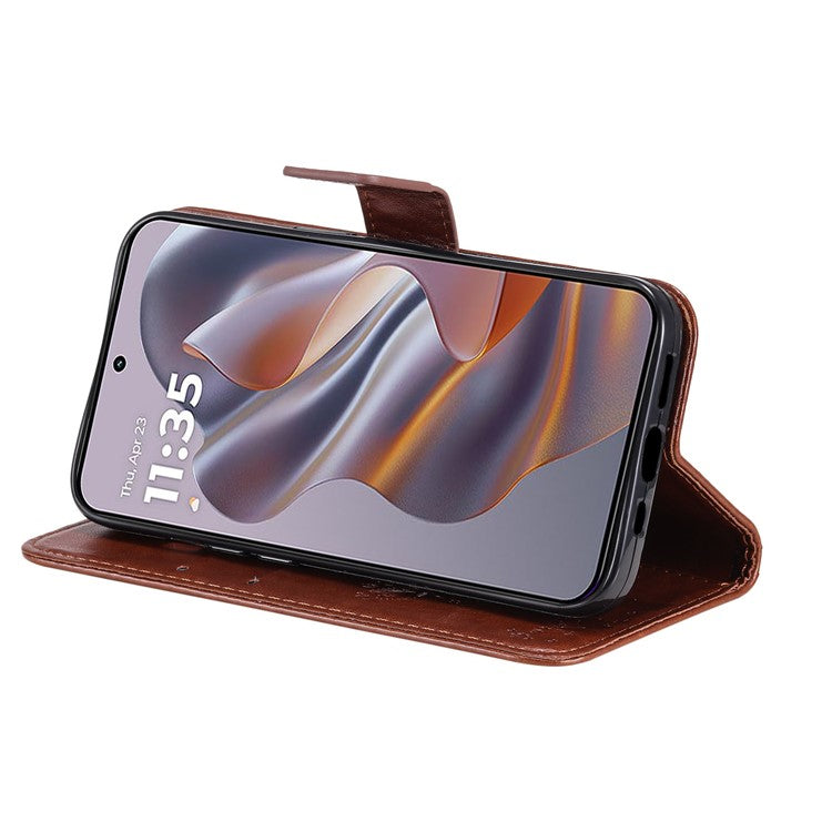 KT Imprinting Flower Series-3 For Motorola Edge 50 Neo 5G Case Cat Tree Pattern Flip Leather Phone Cover - Coffee