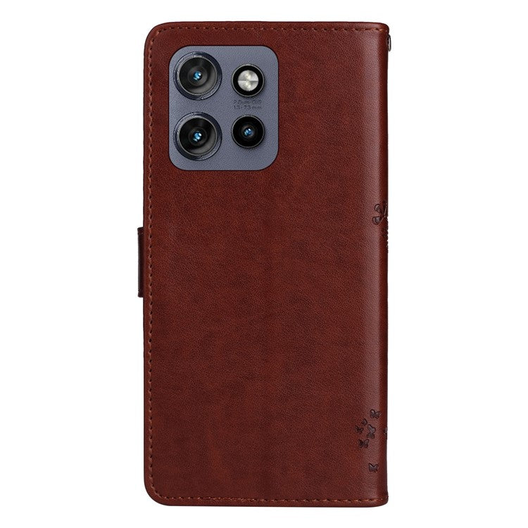 KT Imprinting Flower Series-3 For Motorola Edge 50 Neo 5G Case Cat Tree Pattern Flip Leather Phone Cover - Coffee