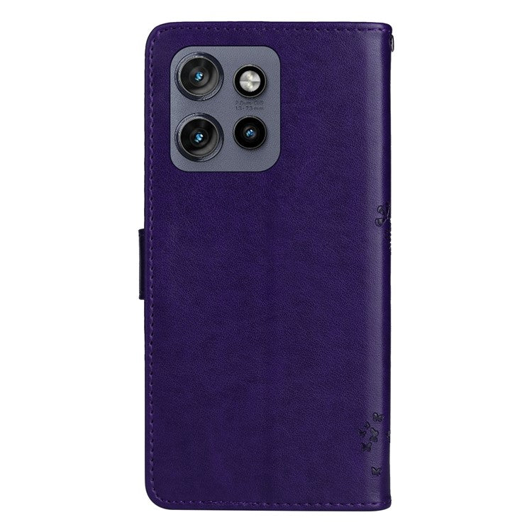 KT Imprinting Flower Series-3 For Motorola Edge 50 Neo 5G Case Cat Tree Pattern Flip Leather Phone Cover - Purple