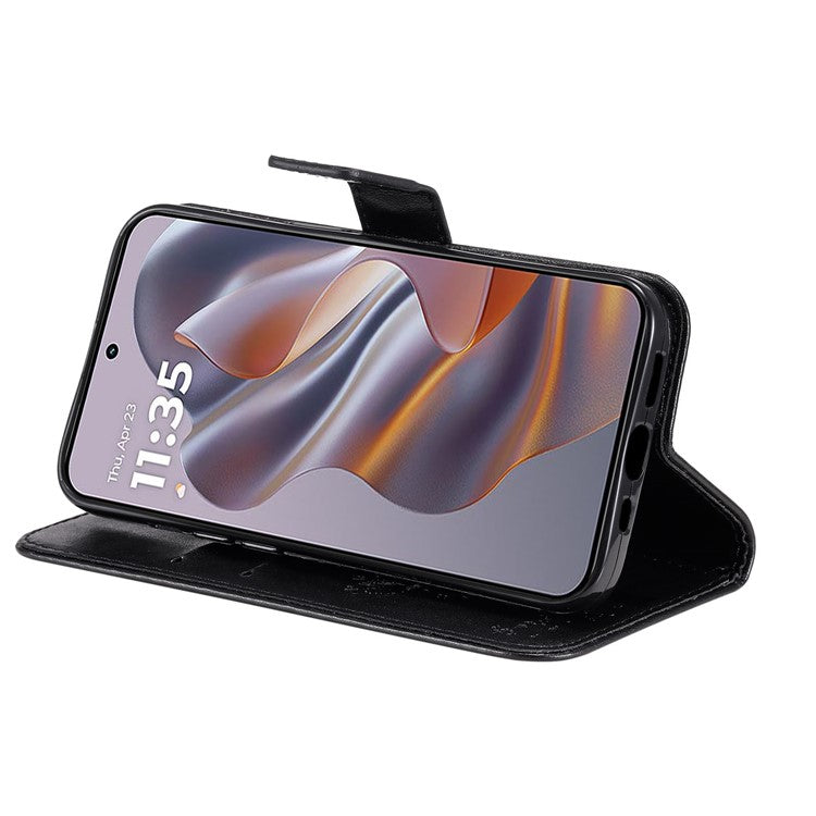 KT Imprinting Flower Series-3 For Motorola Edge 50 Neo 5G Case Cat Tree Pattern Flip Leather Phone Cover - Black