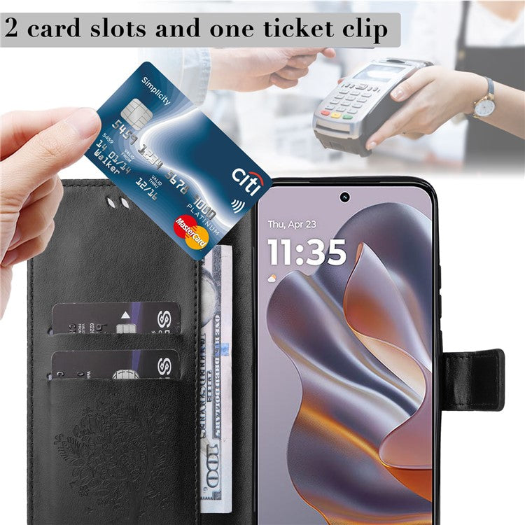 KT Imprinting Flower Series-3 For Motorola Edge 50 Neo 5G Case Cat Tree Pattern Flip Leather Phone Cover - Black