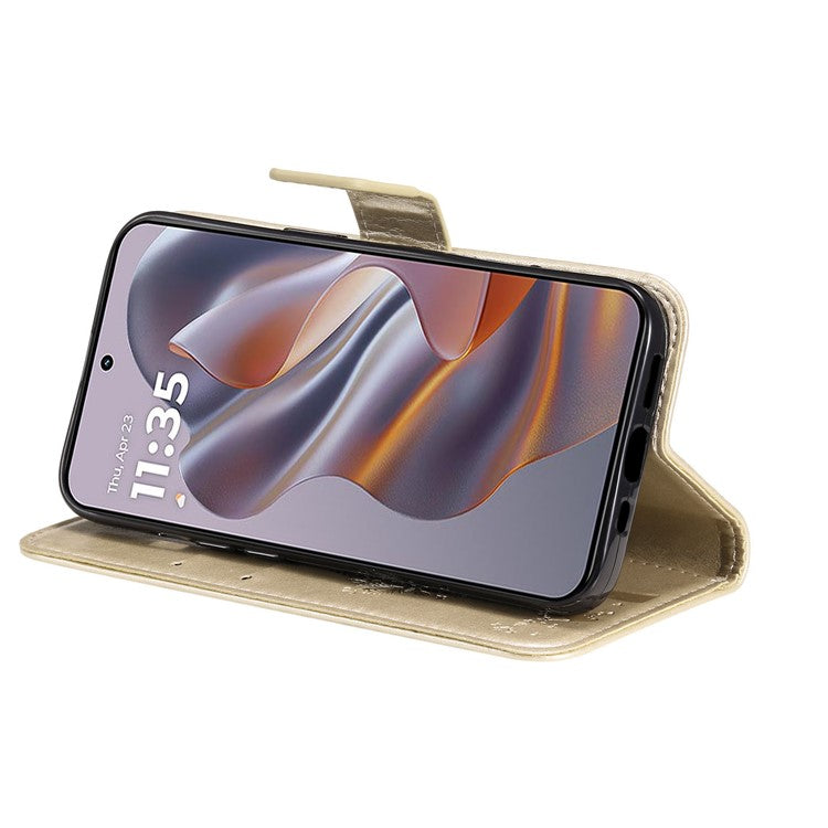 KT Imprinting Flower Series-3 For Motorola Edge 50 Neo 5G Case Cat Tree Pattern Flip Leather Phone Cover - Gold
