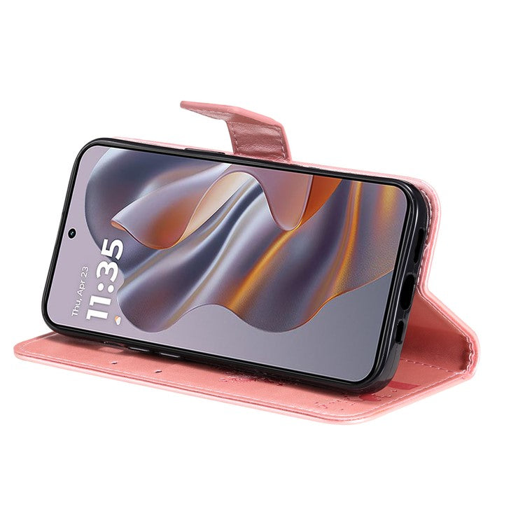 KT Imprinting Flower Series-3 For Motorola Edge 50 Neo 5G Case Cat Tree Pattern Flip Leather Phone Cover - Rose Gold