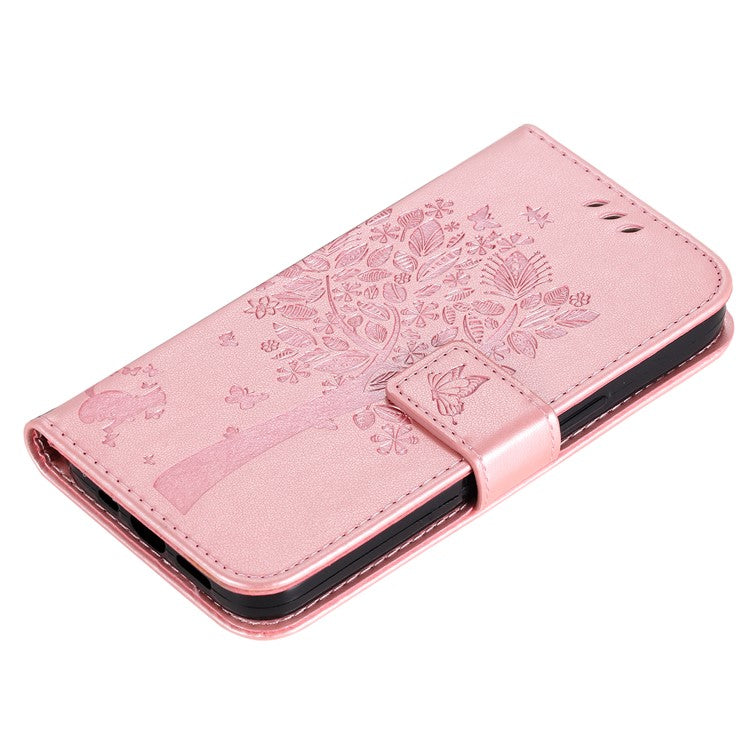 KT Imprinting Flower Series-3 For Motorola Edge 50 Neo 5G Case Cat Tree Pattern Flip Leather Phone Cover - Rose Gold