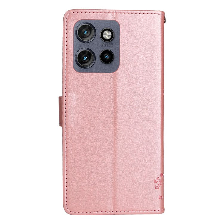 KT Imprinting Flower Series-3 For Motorola Edge 50 Neo 5G Case Cat Tree Pattern Flip Leather Phone Cover - Rose Gold