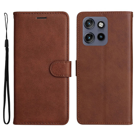 KT Leather Series-2 for Motorola Edge 50 Neo 5G Case Solid Color Leather Phone Cover Wallet Stand - Brown