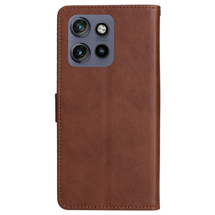 KT Leather Series-2 for Motorola Edge 50 Neo 5G Case Solid Color Leather Phone Cover Wallet Stand - Brown