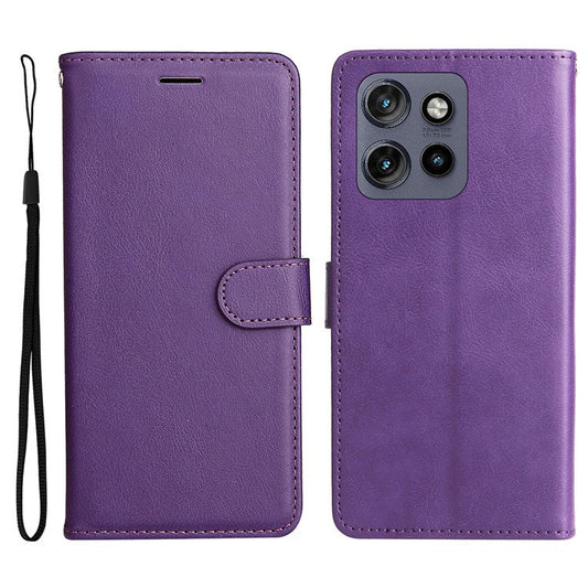 KT Leather Series-2 for Motorola Edge 50 Neo 5G Case Solid Color Leather Phone Cover Wallet Stand - Purple