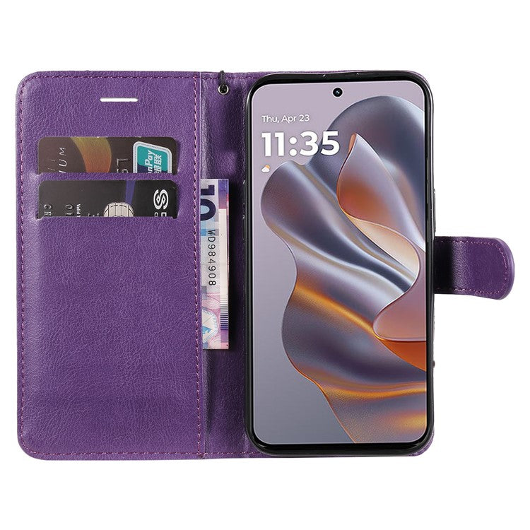 KT Leather Series-2 for Motorola Edge 50 Neo 5G Case Solid Color Leather Phone Cover Wallet Stand - Purple
